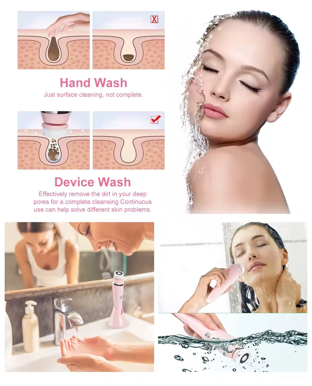 מברשת לניקוי פנים חשמלית 4 ב- 1 של ByNibar