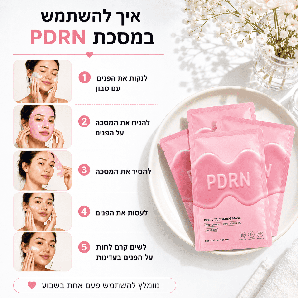 מסכת PDRN עם ויטמינים וקולגן (מארז 10 יחידות)